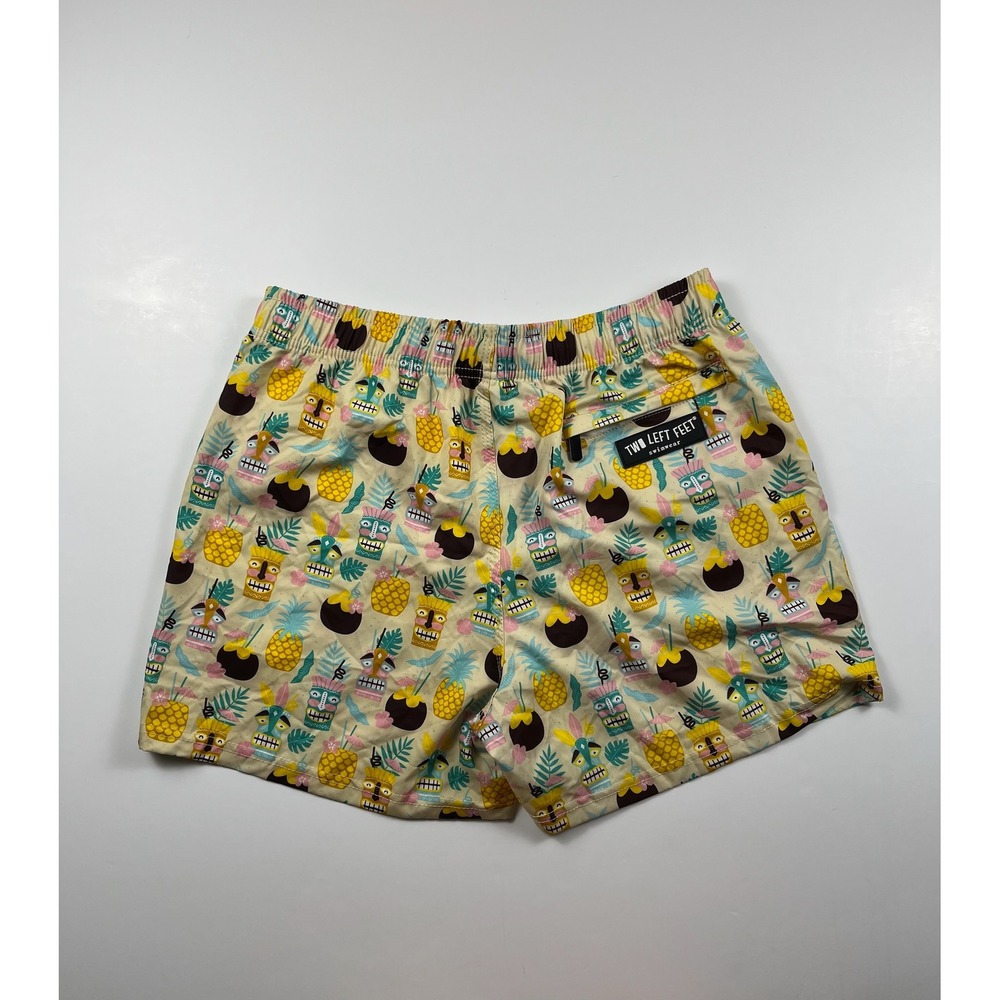 Two Left Feet Mens Tiki Cocktail Tropical Print Swim Trunks Tan Medium - Picture 5 of 9